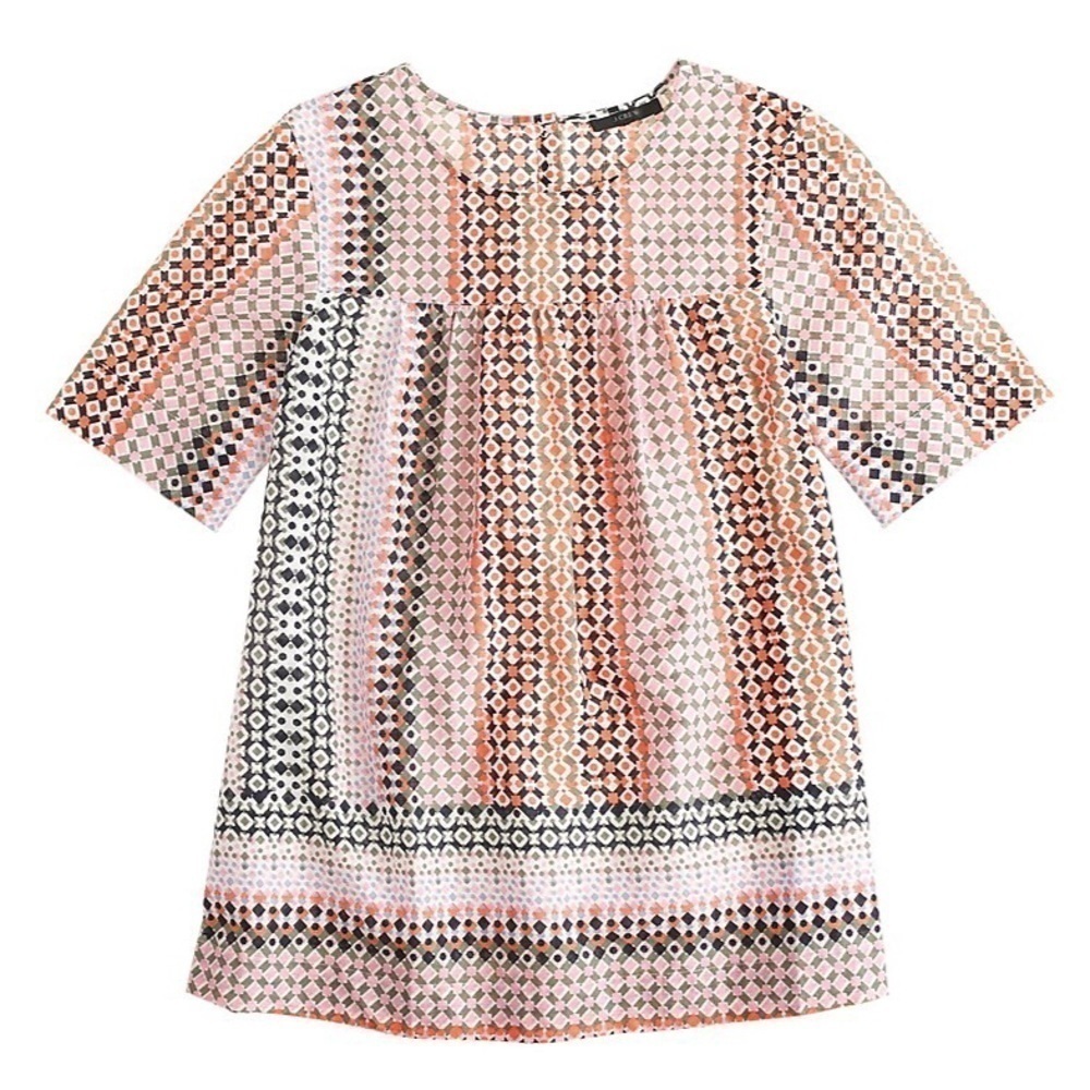 J. Crew Geo Print Cotton Top Short Sleeve 2 Pink
